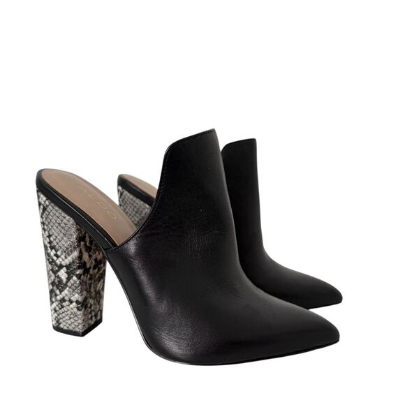 Aldo Etalisien Snakeskin Vegan Leather Slip on Block Mule Booties size 7 - Picture 1 of 10